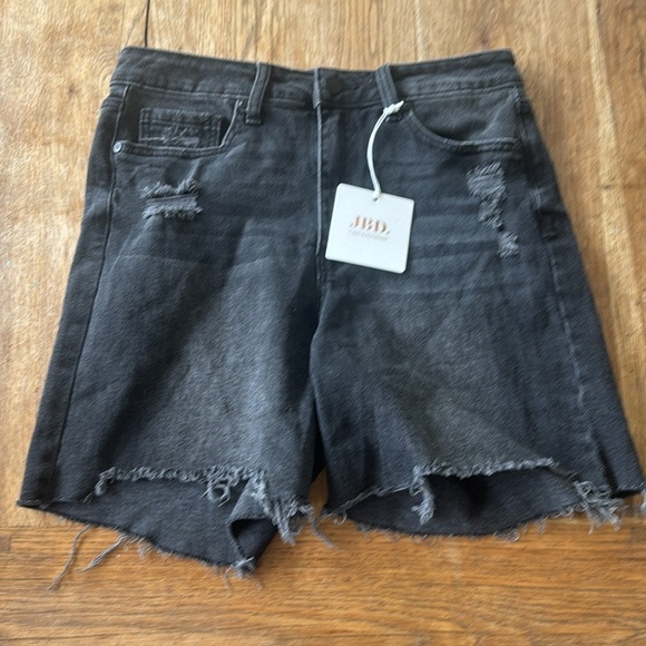 JBD just black denim faded frayed hem size L denim shorts - Picture 2 of 7